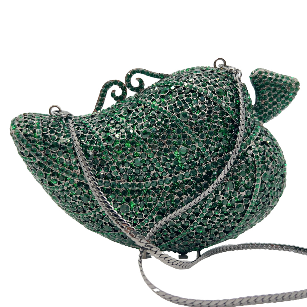 Túi clutch nữ đính đá hình chiếc lá hộp kim loại cứng dự tiệc — ngọc lục bảo, Tùy chỉnh các màu khác chi tiết 6