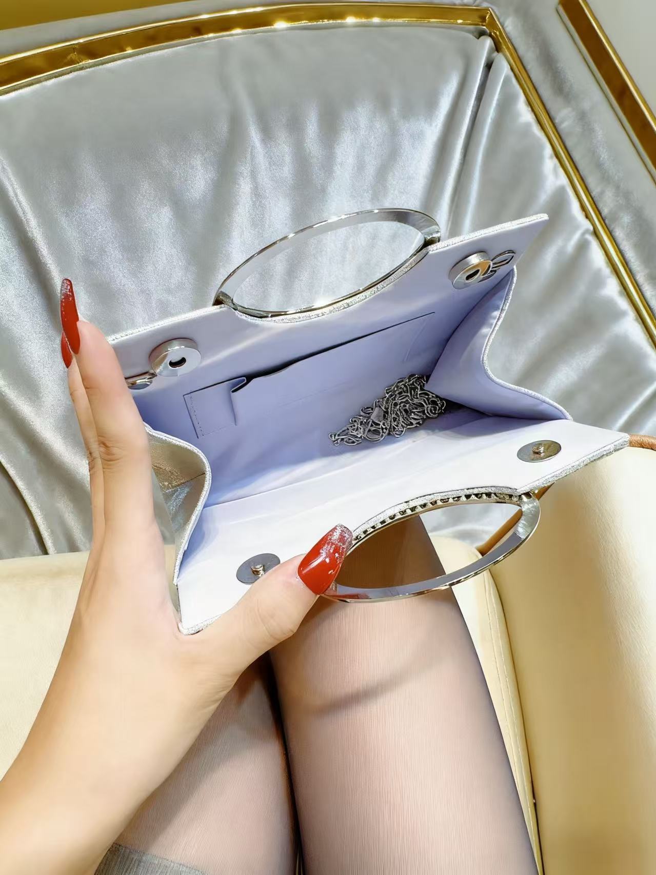 Bolsa de cena de lujo ligera transfronteriza de dama de alto nivel, anillo brillante con diamantes, bolsas de mano, bolsas de noche de boda de moda