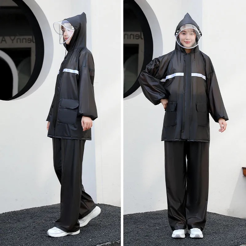 PVC 반사 우비 [포켓 + 페이스 가드] 블랙