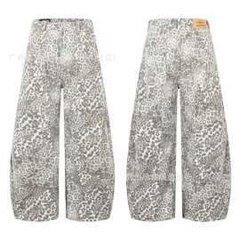 弯刀豹纹裤男女款复古朋克街潮多口袋工装设计做旧洗水宽松阔腿