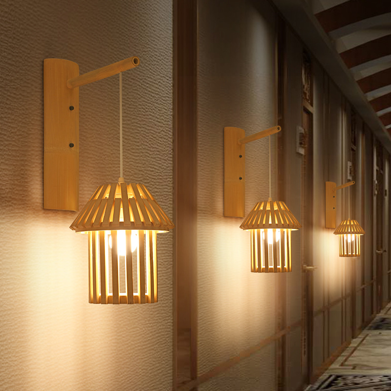 Lámpara de pared de bambú, estilo retro chino, pastoral, para restaurante, hotel, casa de té, restaurante de hot pot zen, linterna japonesa, lámpara de arte de bambú