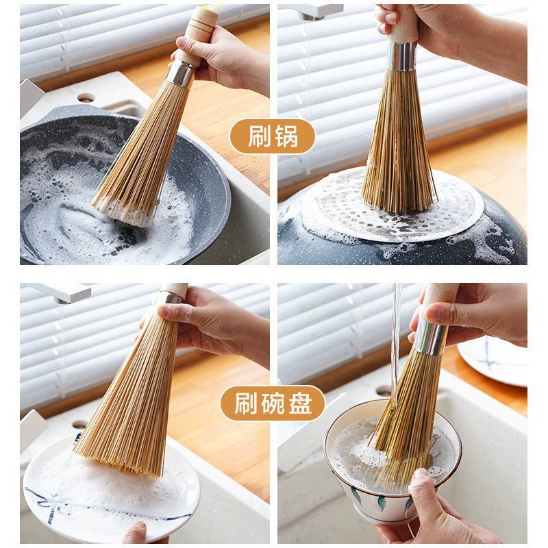 Натуральная щетка для pots из бамбука с длинной ручкой, прочная щеточка для чаши кухни, артефакт бытовой уборки, щетка из бамбука, прочная натуральная бытовая
