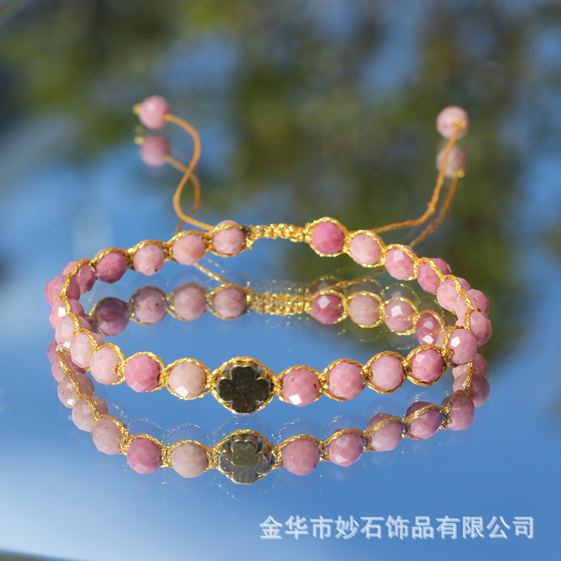 Cross-Border Faceted Natural Stone Bracelet Bohemian Braided Beaded Bracelet Red Wood Grain Blue Phosphorus Exquisite Bracelet