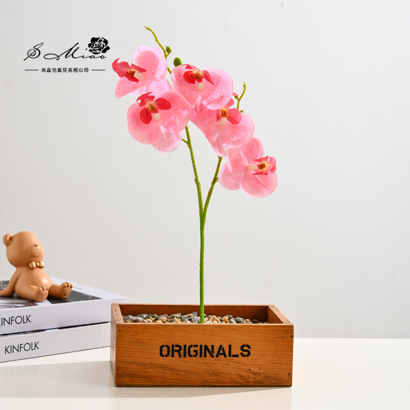 Flor falsa 5 flores 5 hojas sensación orquídea mariposa bonsai flor de alta calidad sala de estar decoración floral decoración de imitación maceta falsa