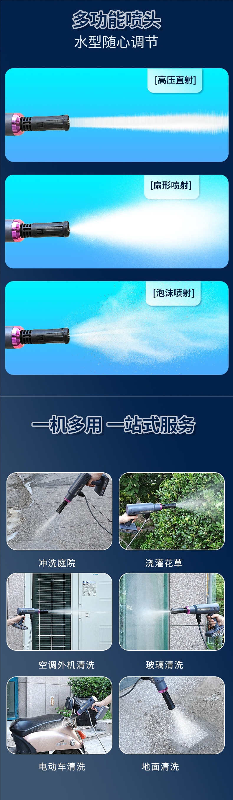 Portable Wireless Car Washing Machine, Rechargeable Powerful Booster Handheld Household Car Washing High-Pressure Water Gun Cleaning Tool