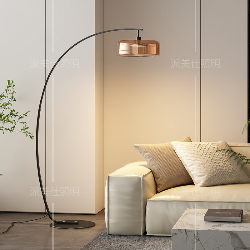 Minimalist Floor Lamp, High-End Glass Gray Italian Living Room Atmosphere, Light Luxury Table Lamp Next to the Sofa, Vertical Bedside Fishing Lamp