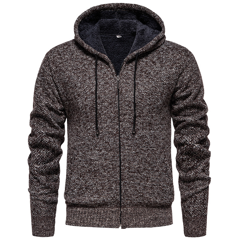 Cross-border New Men's Autumn and Winter fleece-lined Thickened Hooded Cardigan Thick Needle Long-sleeved Sweater Men's Warm Sweater Jacket Cross-border New Men's Autumn and Winter fleece-lined Thickened Hooded Cardigan Thick Needle Long-sleeved Sweater Men's Warm Sweater Jacket