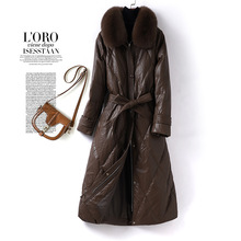 优雅长款真皮狐狸毛领羽绒服秋冬新款批发海宁皮衣女装白鸭绒外套