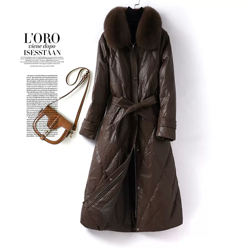 优雅长款真皮狐狸毛领羽绒服秋冬新款批发海宁皮衣女装白鸭绒外套