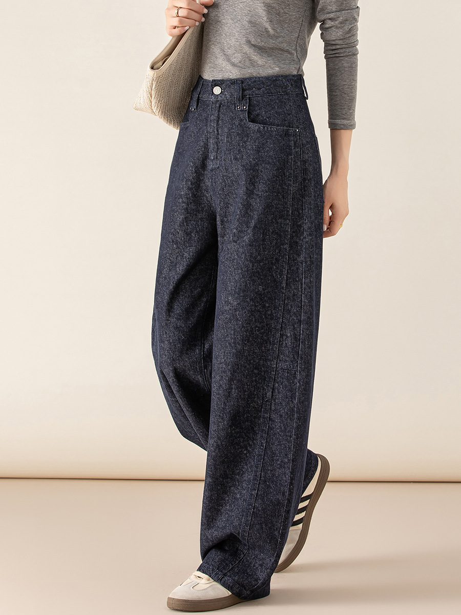 Quần jean ống rộng hình kén cotton-lan màu xanh cổ điển nữ phiên bản hẹp — màu xanh denim