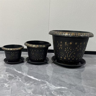 Plastic Painted Flower Embossed Texture Desktop Green Plant Household Potted Living Room Plant Plastic Large Flower Pot