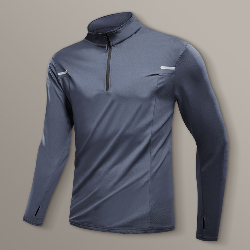 Ropa de entrenamiento deportivo masculino de atletismo, carrera, camiseta deportiva de secado rápido, ropa de fitness, primavera y otoño, camisa de manga larga con medio cremallera.