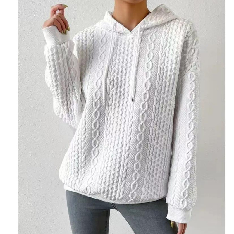 2026 Cross-Border Amazon New European and American Style Autumn Plus-Size Women's Jacquard Hooded Lace-Up Long-Sleeve Knit Sweatshirt