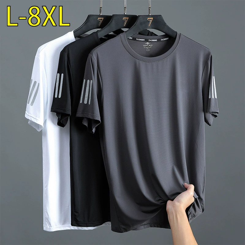 Летняя наружная ледяная шелковая быстросохнущая футболка большого размера для мужчин