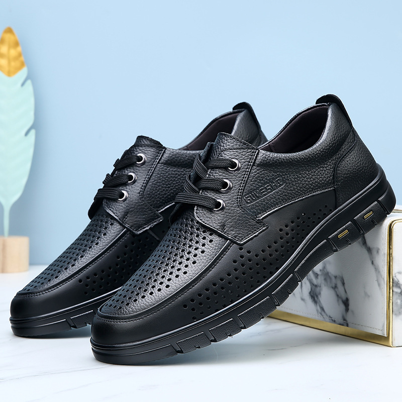 Summer Men's Slip-On Business Casual Leather Shoes, Men's Soft Leather Versatile Business Casual Shoes with Perforations Summer Men's Slip-On Business Casual Leather Shoes, Men's Soft Leather Versatile Business Casual Shoes with Perforations