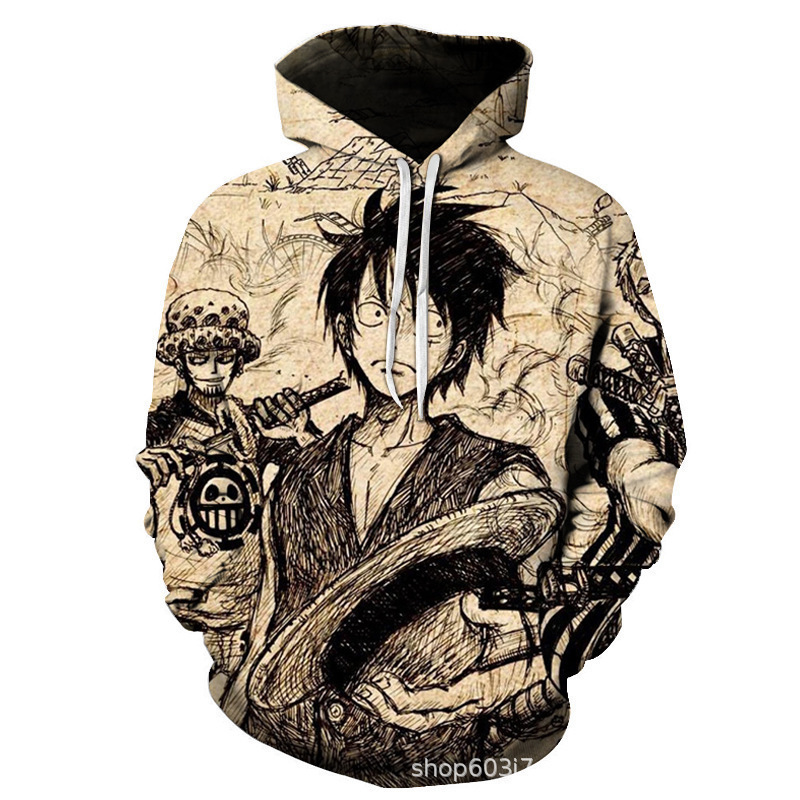 Foreign Trade European, American, Japanese, and Korean New Style One Piece Anime 3D Printed Hooded Sweatshirt Men's Loose Casual Top Foreign Trade European, American, Japanese, and Korean New Style One Piece Anime 3D Printed Hooded Sweatshirt Men's Loose Casual Top