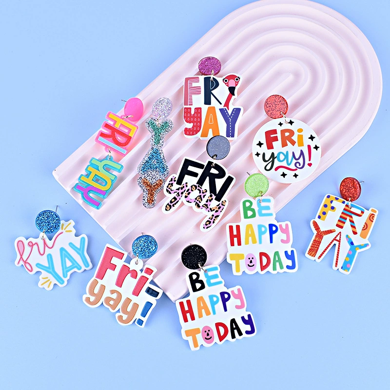 Кулон-слово 'New Friday Happy Day Earrings Cross -border FRIYAY Friday Happy Firebird French French French French French Fried Leopard Ear Female Women'