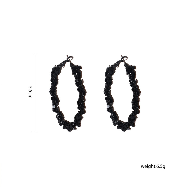 Fashion Big Circle Black Crystal Alloy Earrings Wholesale display picture 1