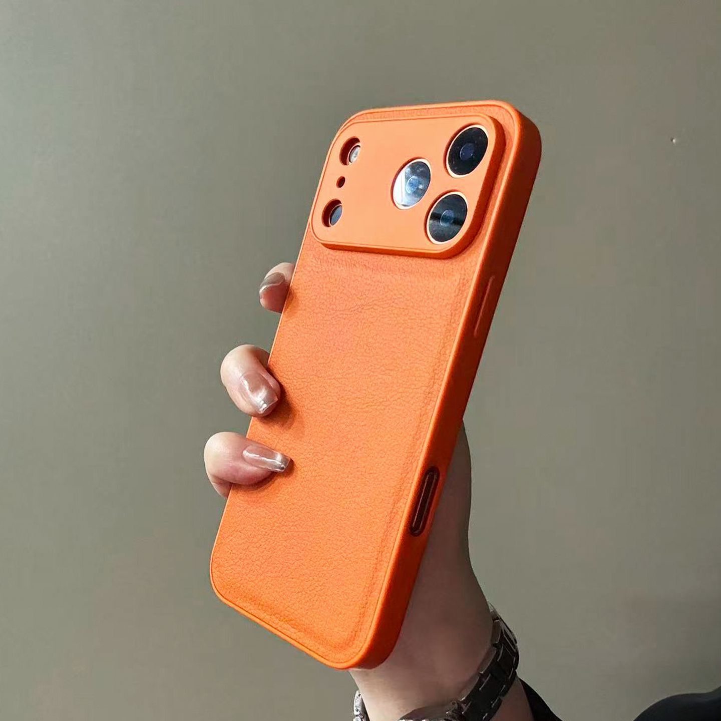 高级感简约纯色皮纹苹果17promax橙色17pro手机壳适用苹果16/15p