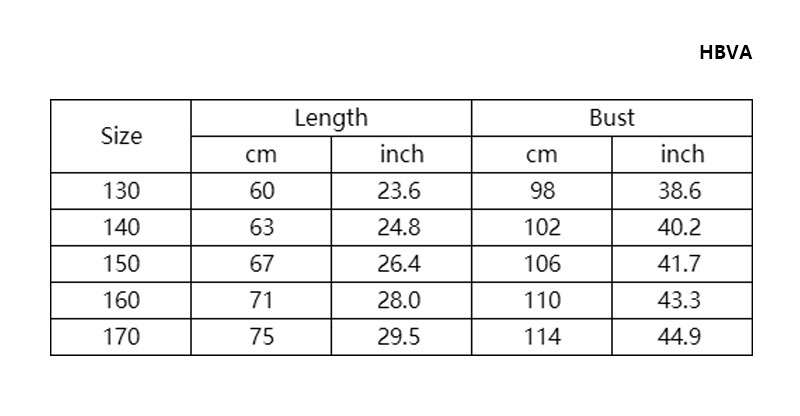 HBVA-儿童棒球开衫-尺码表-JOY专用