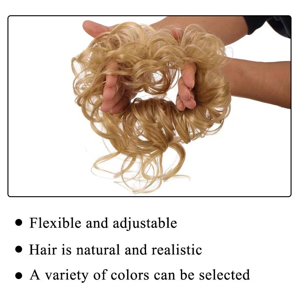 Anillo de pelo de bordilla cola de caballo esponjosa natural desorden cabeza de pelo elástico rizado anillo de pelo simulado peluca cola de caballo