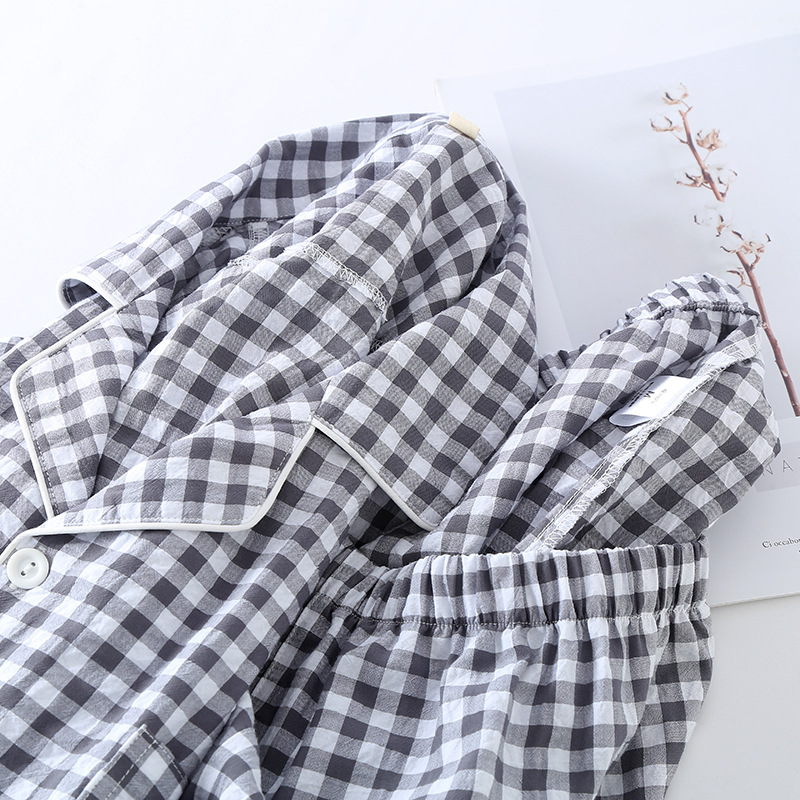 Baumwolle Plaid Design männer Hosen Pyjamas Homewear Anzug für Herbst Dünne Kurzarm Hosen Plaid Homewear Pyjamas Männer – Detail 20