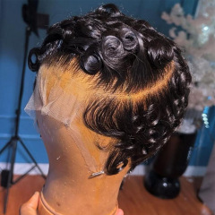 非朝鲜发块pixie卷发lace frontal humanhairwig外贸假发头套跨境