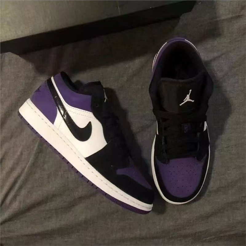 人気の AJ1 黒と紫のつま先ロートップ多用途イン男性と女性のカップルカジュアルキャンパス学生トレンディなスポーツスニーカー aj|undefined