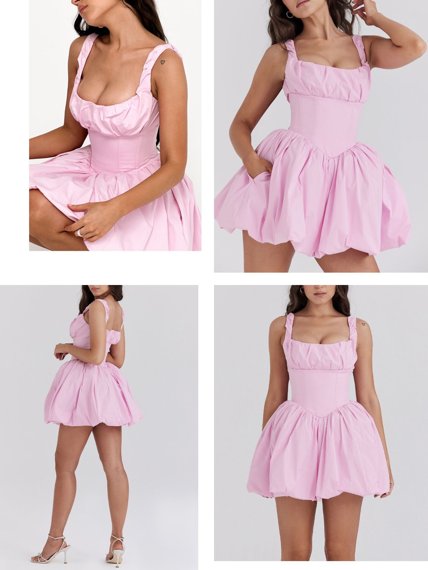 Robe de soirée rose bouffante en coton avec jupe en maille_voghion.com