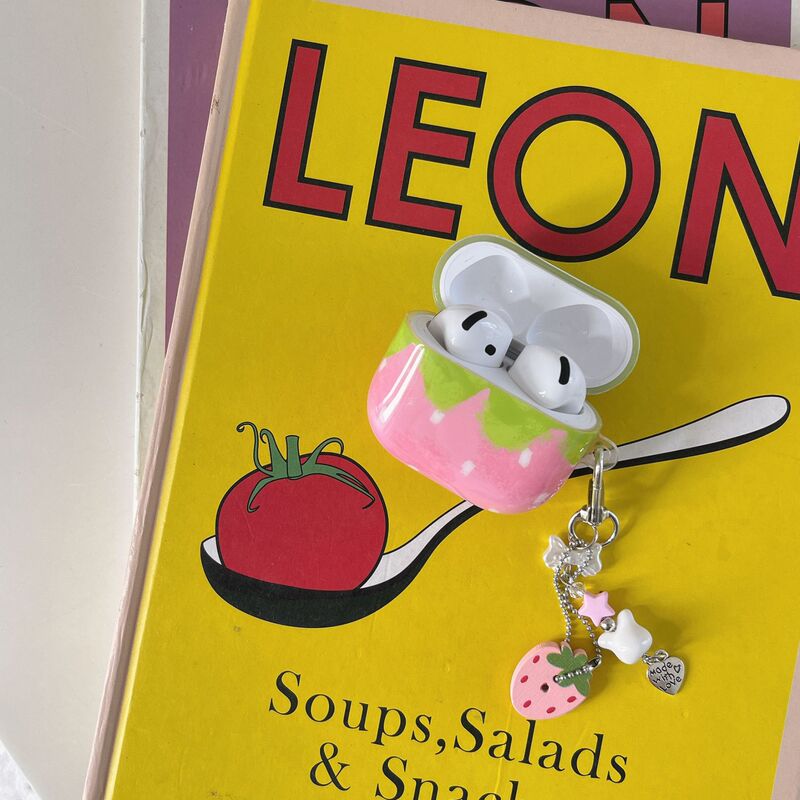 Korean Style Pink and Green Strawberry Suitable for AirPods Pro Protective Case 1/2 Generation Apple Bluetooth Headphone Case AirPod