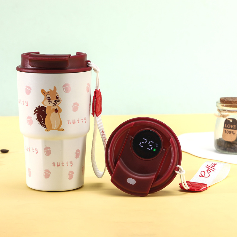 かわいい漫画のスマート温度表示コーヒーカップ、シンプルな316ステンレス鋼の魔法瓶カップ、見栄えの良いポータブルカップ|undefined
