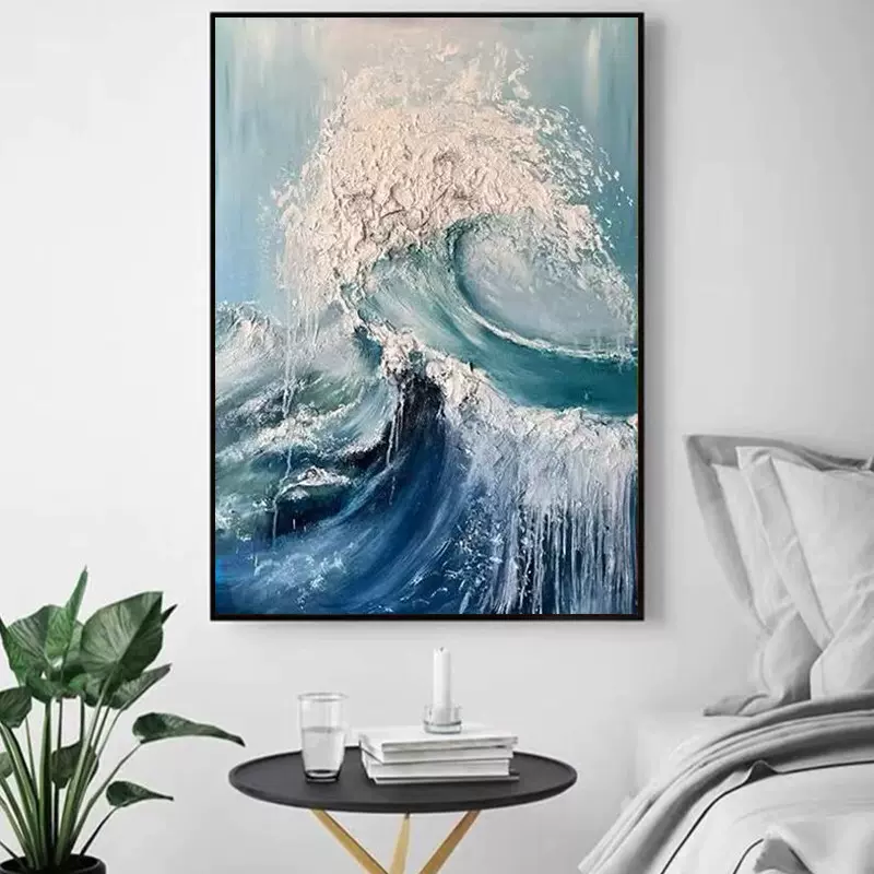 手绘砂岩立体油画抽象客厅背景墙装饰画海浪浪花肌理玄关走廊挂画