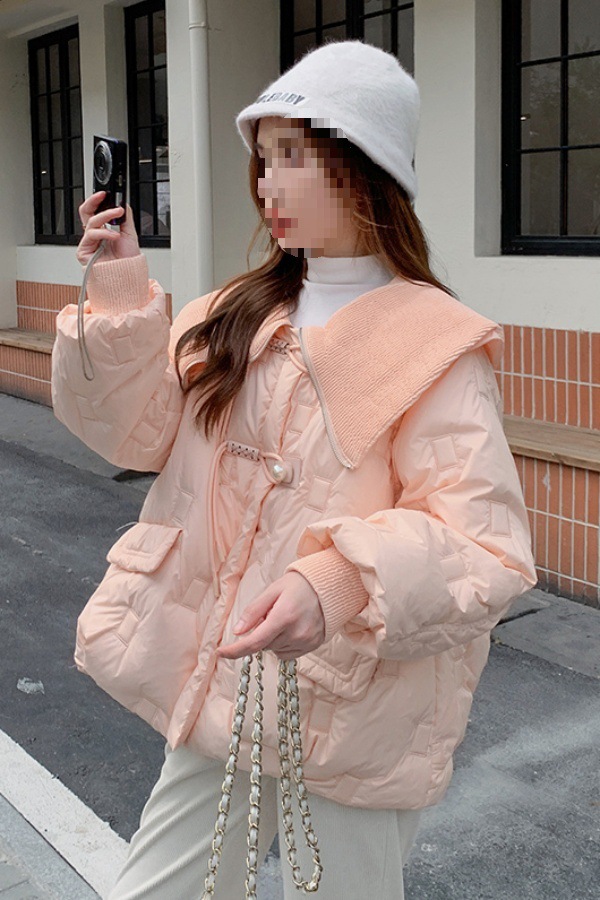 2025年冬季新款学院小香风娃娃领羽绒服女加厚显瘦短款白鸭绒外套