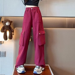 女童裤子春秋2025新款秋装中大童休闲阔脚裤韩版中学生直筒工装裤