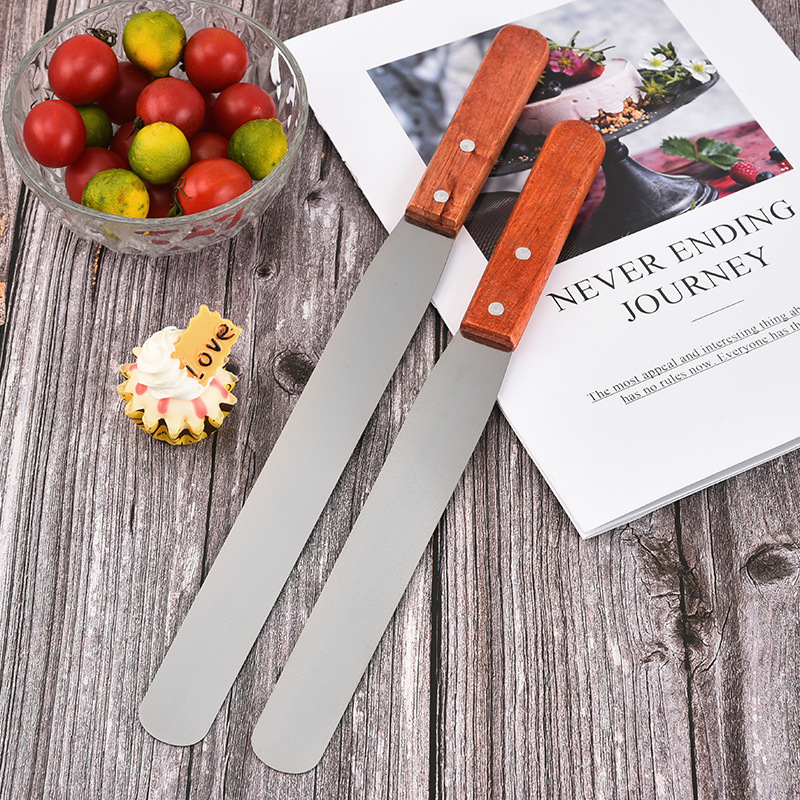 Espátula de crema con mango de madera de acero inoxidable, espátula para hornear de pan, 6 pulgadas, 8 pulgadas, 10 pulgadas, 12 pulgadas, cuchillo de mantequilla recto