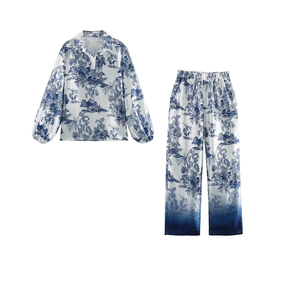 Women's 2024 Summer New Tree Shirt Printed Casual Pants Set_voghion.com