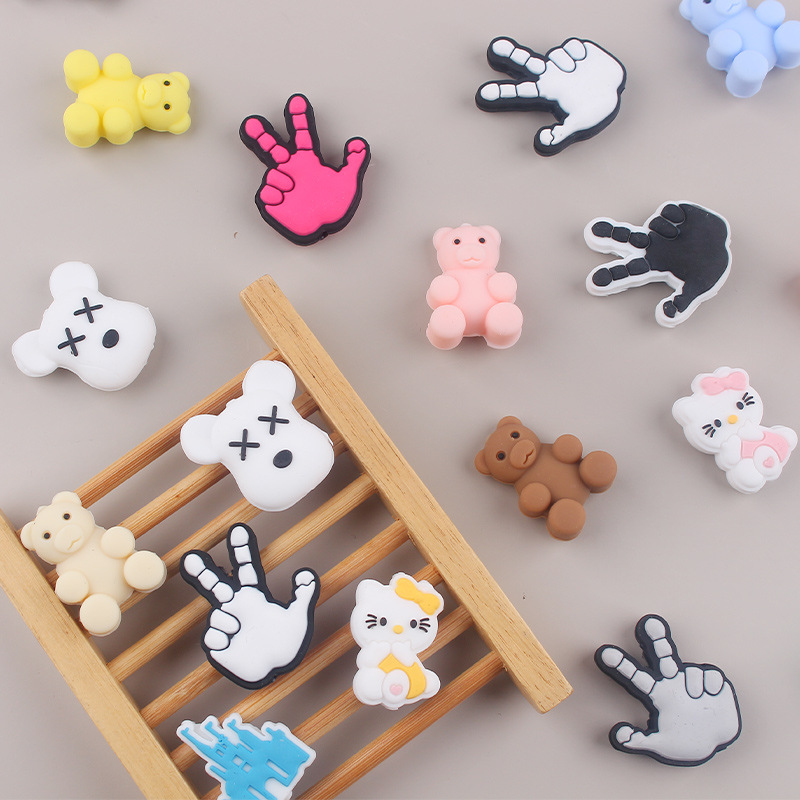 Nuevo creativo bricolaje dibujos animados oso palma silicona joyería tesoro pulsera mordedor cadena de pezón cadena anti-caída accesorios