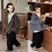 男童外套2025新款秋款中大童双面穿连帽风衣男孩帅气潮流韩版童装