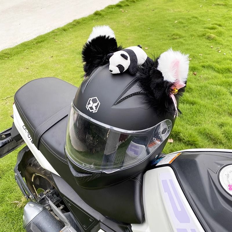 Black White Pink Long Bow Cat Ear Helmet Decoration Motorcycle Helmet Accessories