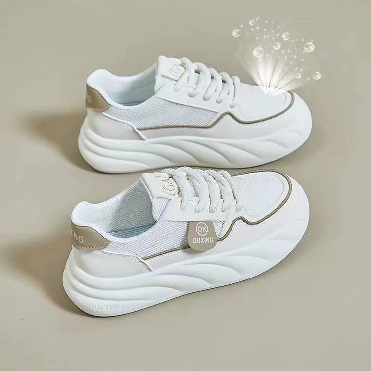 Белые кожаные на платформе туфли летняя обувь дышащие кроссовки корейский стиль