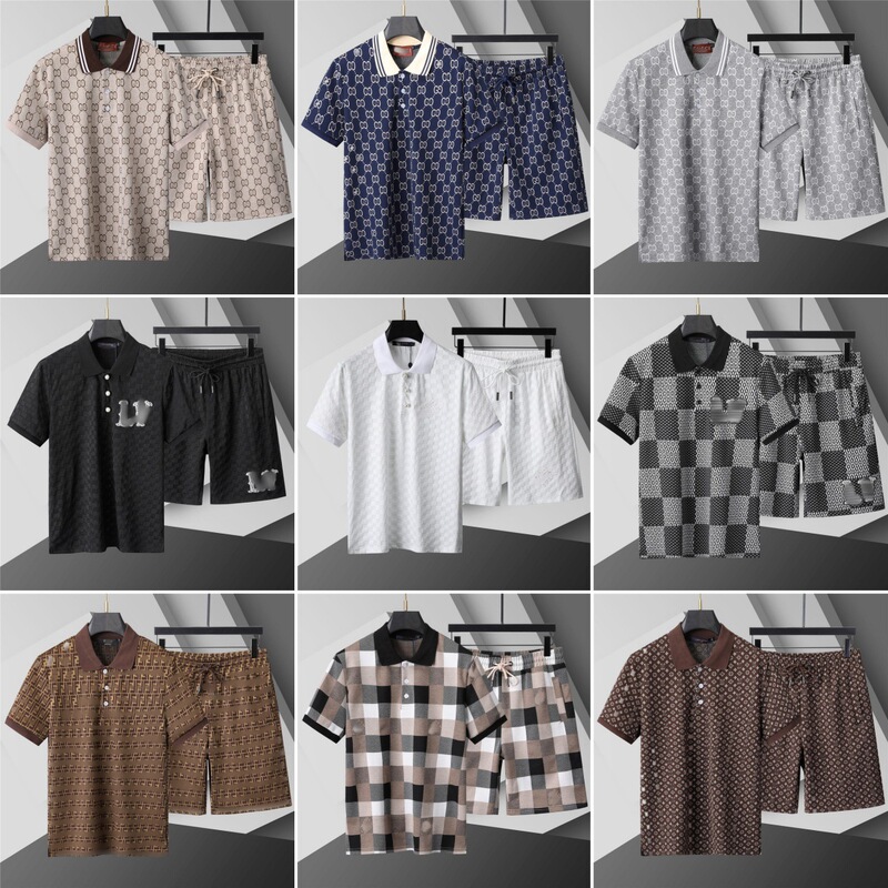 【Correct Version】New Summer European and American Luxury Trend Men's Casual Sports Suit Polo Shirt Shorts Export