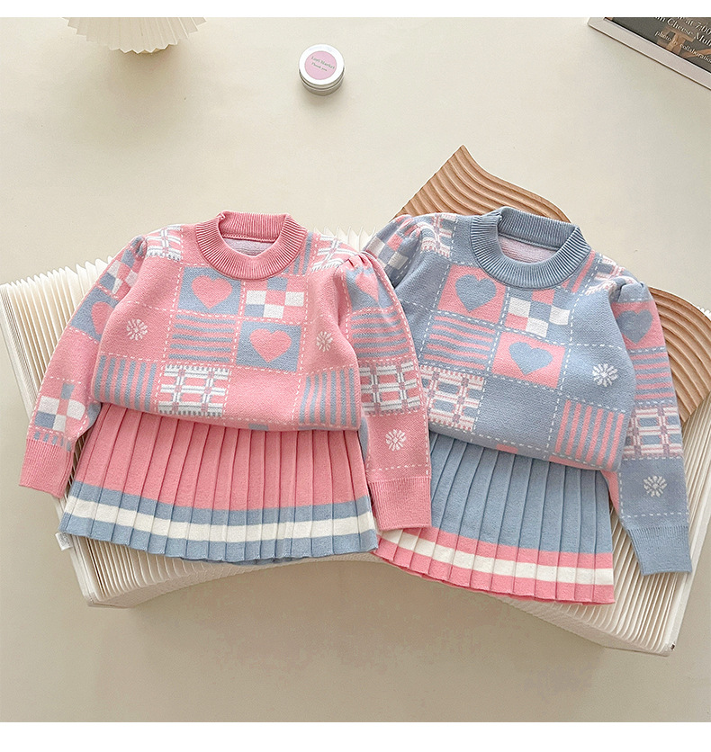 JINYONG Baby Mädchen Kinder Neues Gestricktes Zweiteiliges Set Niedliches Pulloverkleid Mit Geometrischem Muster_voghion.com