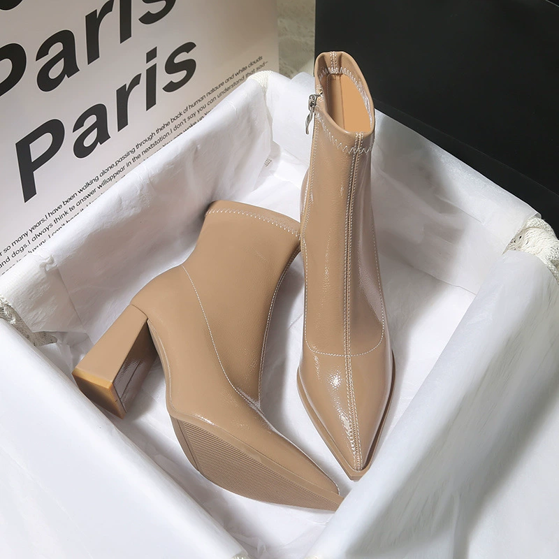 Темперамент французские туфли на высоком каблуке женские осенние и зимние корейские маленькие ботильоны 2024 новые толстые каблуки высокого класса маленькие короткие сапоги