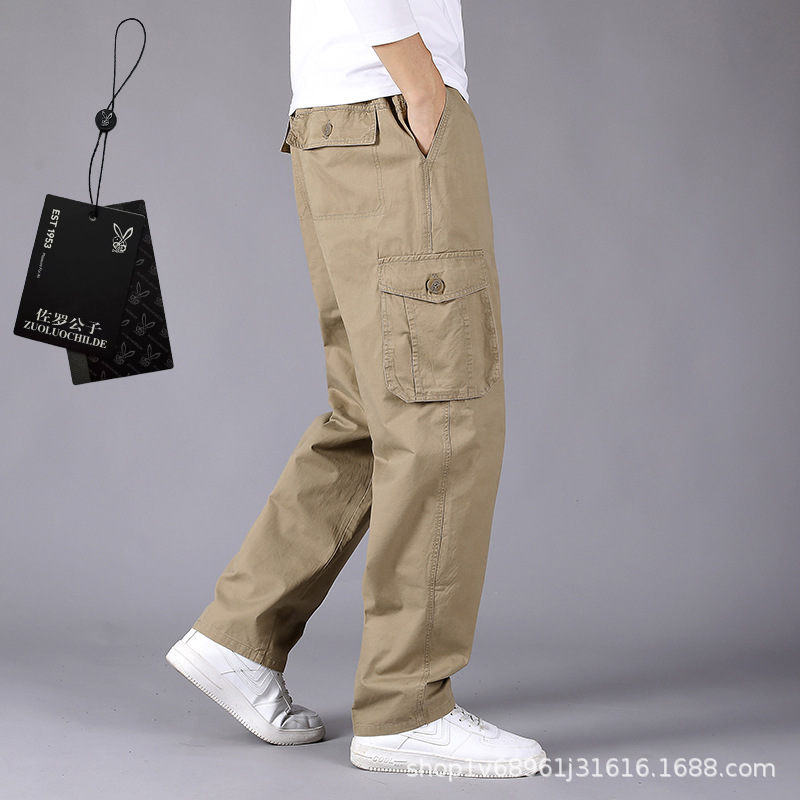 Zuoluo pantalones casuales de otoño de los hombres de mediana edad papá pantalones de algodón sueltos pantalones de los hombres elásticos sueltos Pantalones rectos