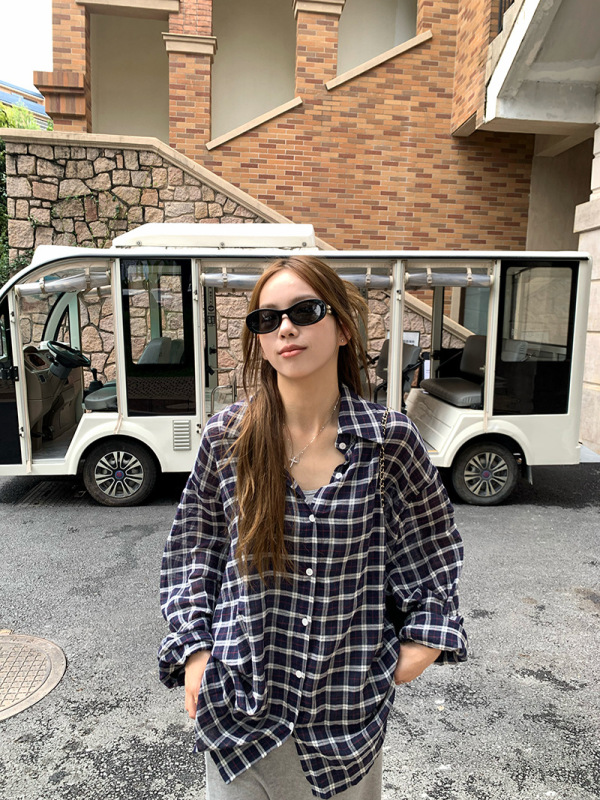 慵懒风套装复古格子长袖衬衫女2025秋季新款高腰垂感半身裙两件套|undefined