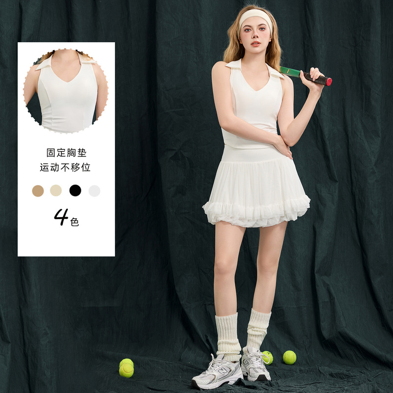 Yoga Clothing Set for Women, Quick-Drying and Breathable, Golf Sportswear, Sleeveless Top, Mesh Pleated Skirt, Fixed Chest Pad Yoga Clothing Set for Women, Quick-Drying and Breathable, Golf Sportswear, Sleeveless Top, Mesh Pleated Skirt, Fixed Chest Pad