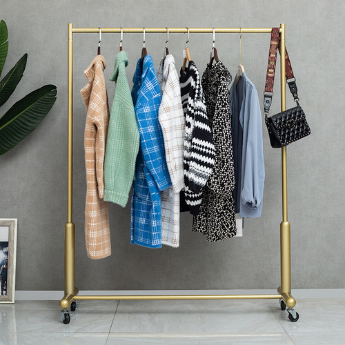 Live Stream Room Clothing Rack Clothes Hook Floor Standing Clothes Hanger Sample Rack Golden Clothes Rack with Wheels
