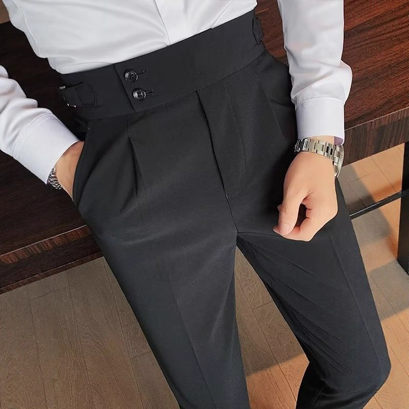 Naples Men's Trousers Korean Style Slim Fit Pants Autum Retro High Waist Business Pure Color Straight Casual Pants