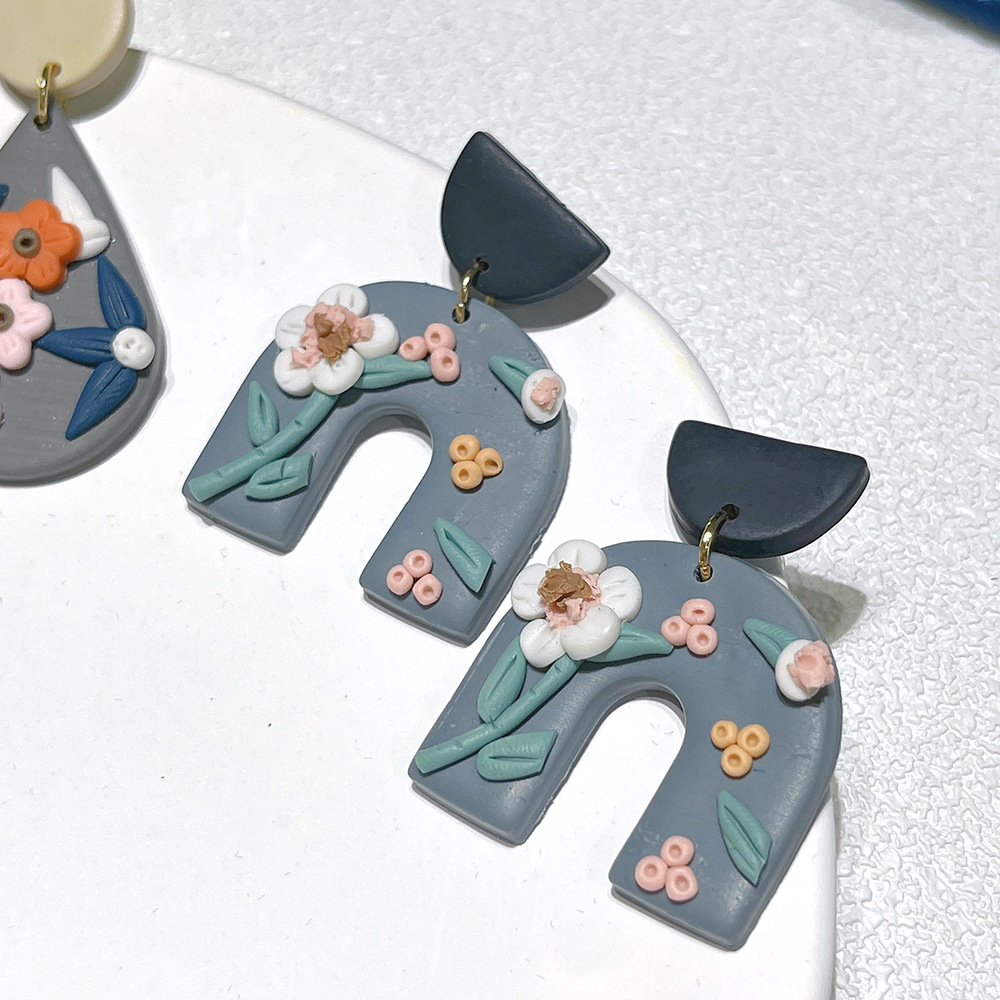 20g Weight Drop Earrings Classification 1 Pair Quantity Daily Occasion soft clay Material Water Droplets Pattern Women'S Gender Handmade Design Retro Style 1 Pair Retro Water Droplets Soft Clay Handmade Women's Drop Earrings 11