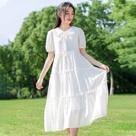 5069少女风连衣裙超仙森系高初中学生大童夏新款小白裙白色公主裙